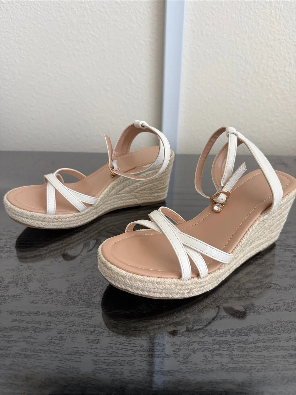 Women’s White Espadrille Wedge Sandals with Ankle Strap